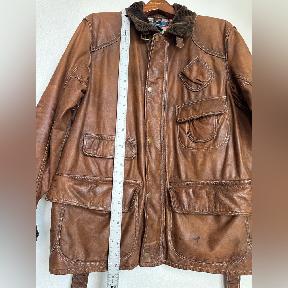 RARE Vintage Polo Ralph Lauren Brown Leather Jacket Biker Chore jacket hybrid XL - Picture 14 of 17